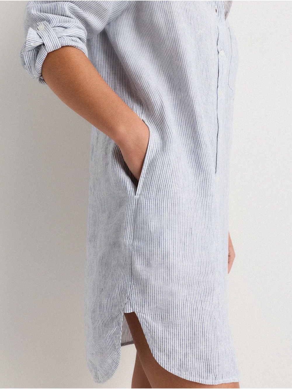 Quince Light Blue Striped Midi Shirt Dress - Picture 3 of 6